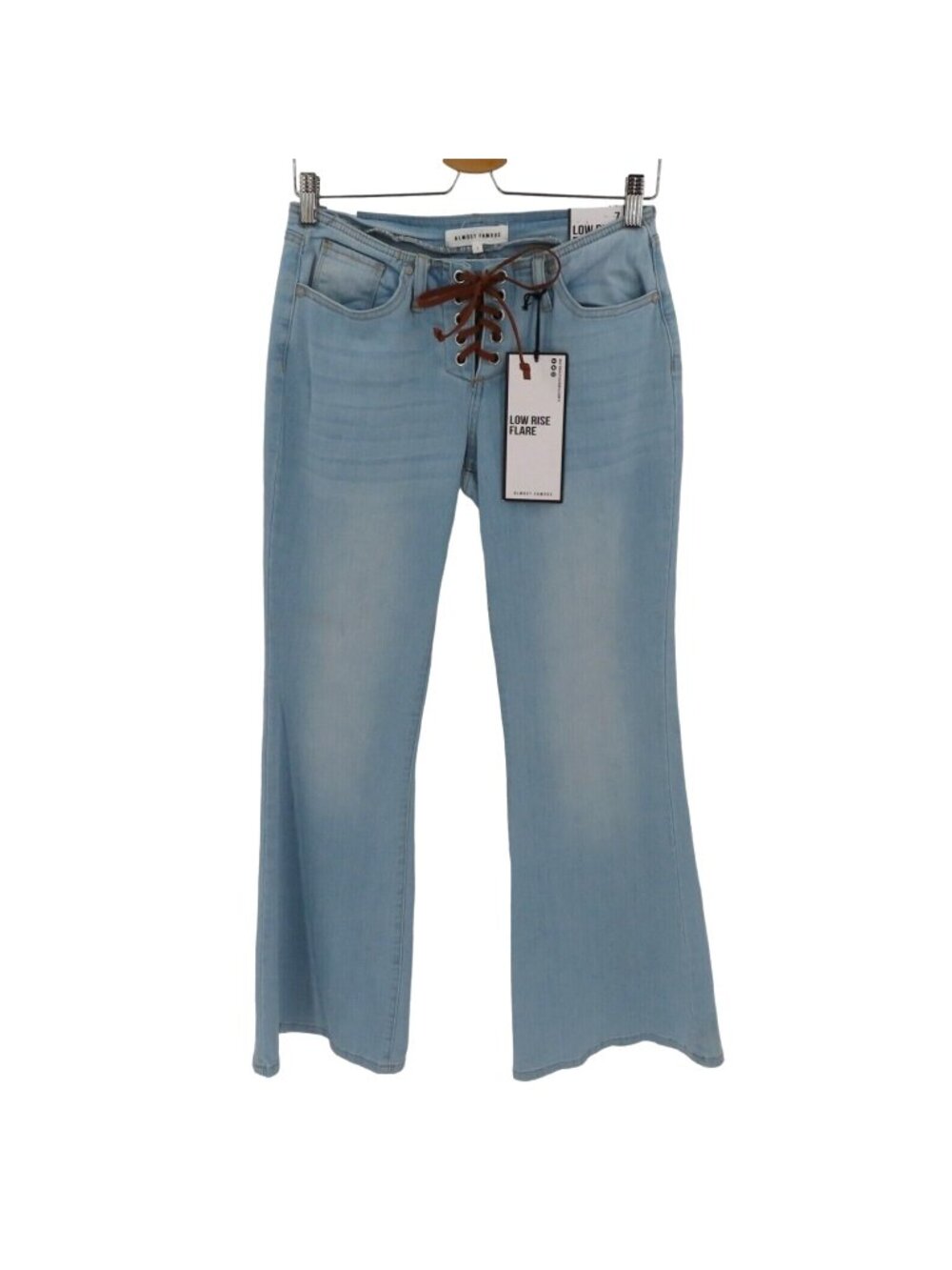 Almost Famous Juniors 7 Low Rise Flare Lace Up Y2K 2000s Light Blue Jeans NEW